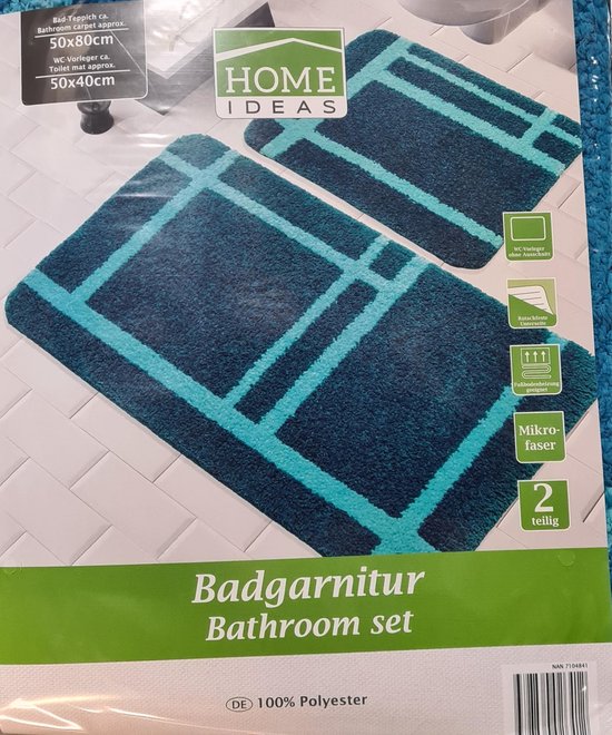 Badkamermat set 2-delig - blauw 50x80 / 50x40 cm