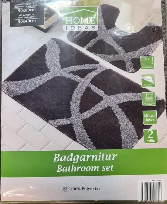 Badkamermat set 2-delig - zwart 50x80 / 50x40 cm
