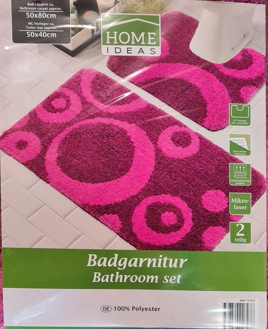Badkamermat set 2-delig - roze 50x80 / 50x40 cm