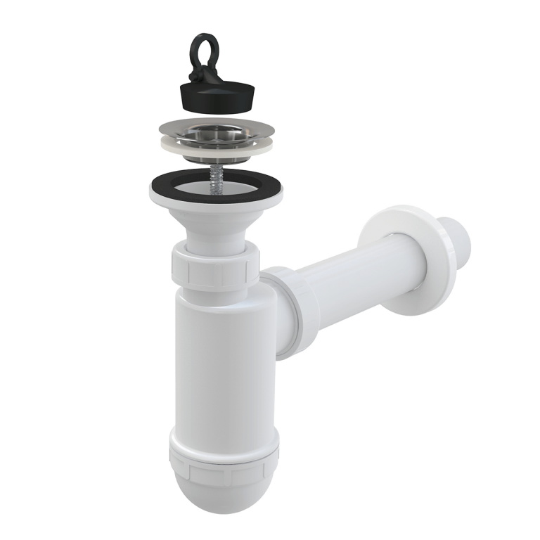 ALCA sifon 40mm met inox zeef 63mm wit