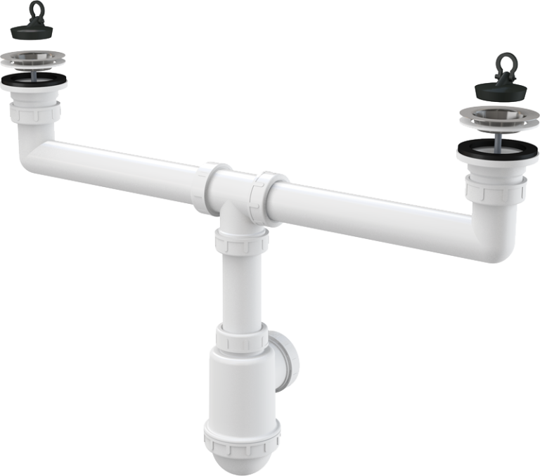 ALCA sifon voor dubbele lavabo met 2x zeef inox 70 mm