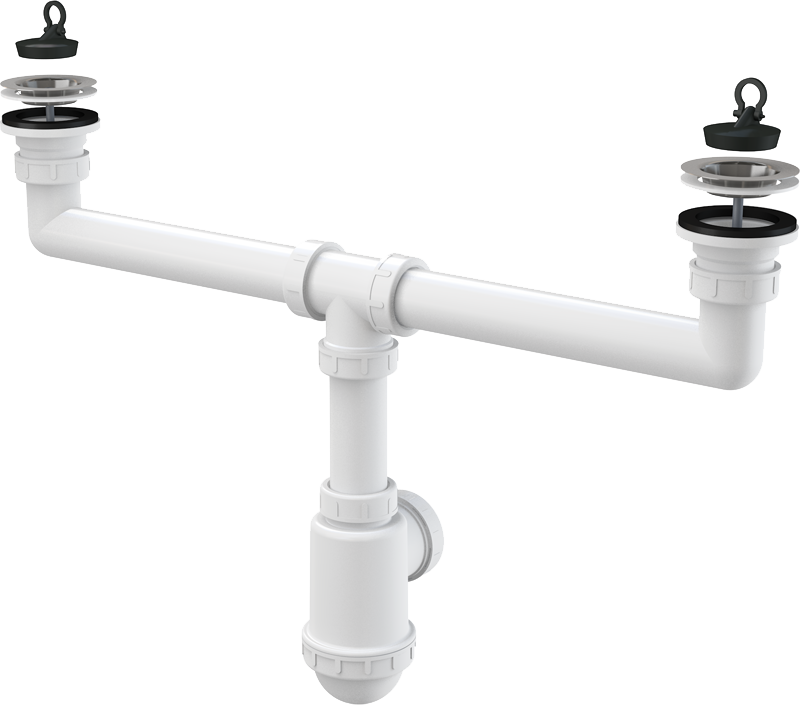 ALCA sifon voor dubbele lavabo met 2x zeef inox 70 mm