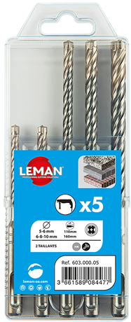 LEMAN DOOS MET 5 BOREN SDS+ 2 SNIJKANTEN BETON