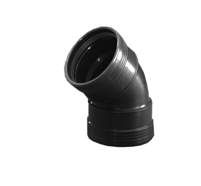 WAVIN PP bocht 45° VV met dichting, zwart