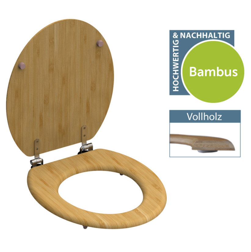 SCHÜTTE wc-bril van massief bamboe, verchroomde scharnieren - Dark Bambus